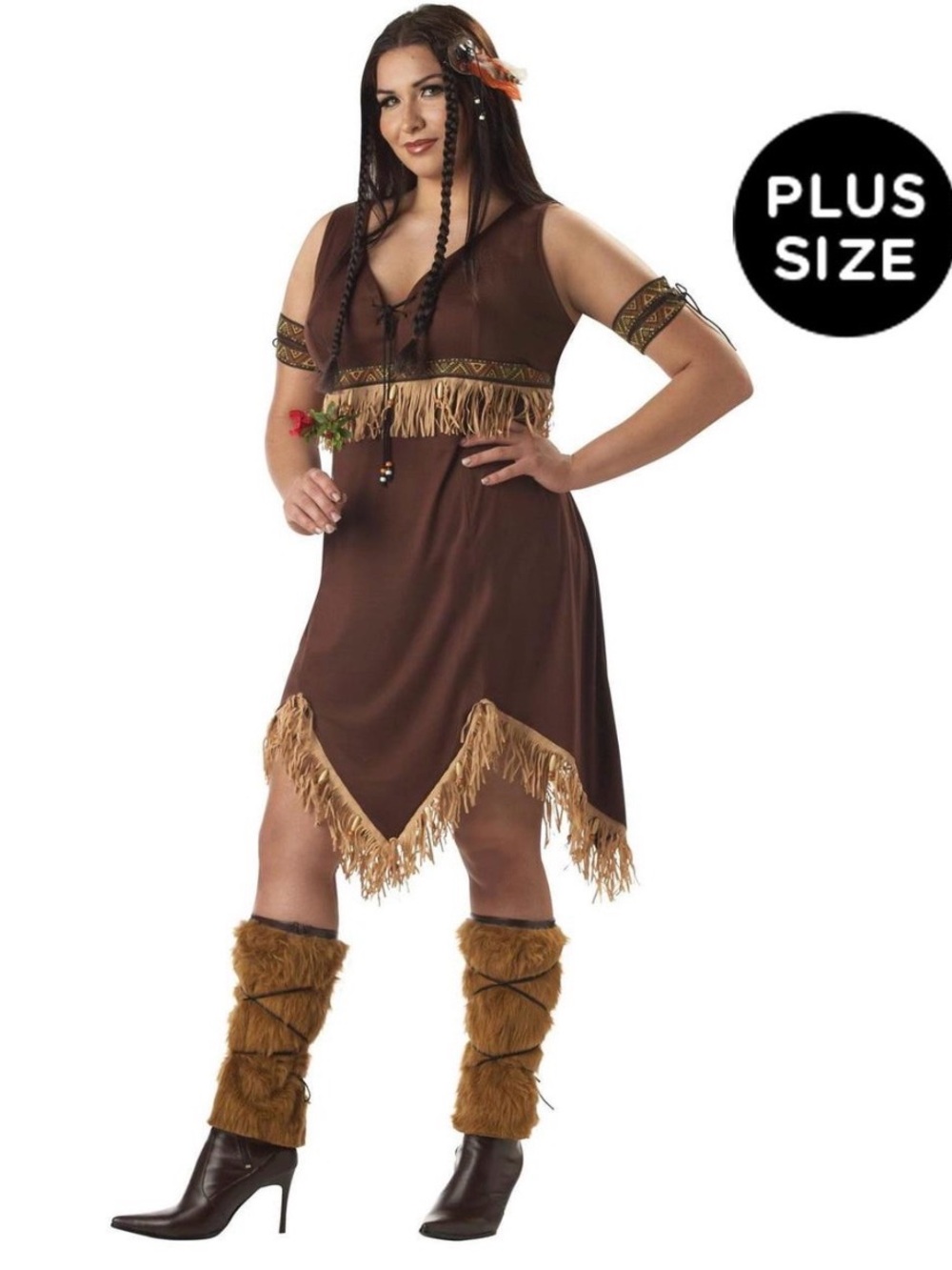 Plus Size Brown Adult Native American Halloween Costume